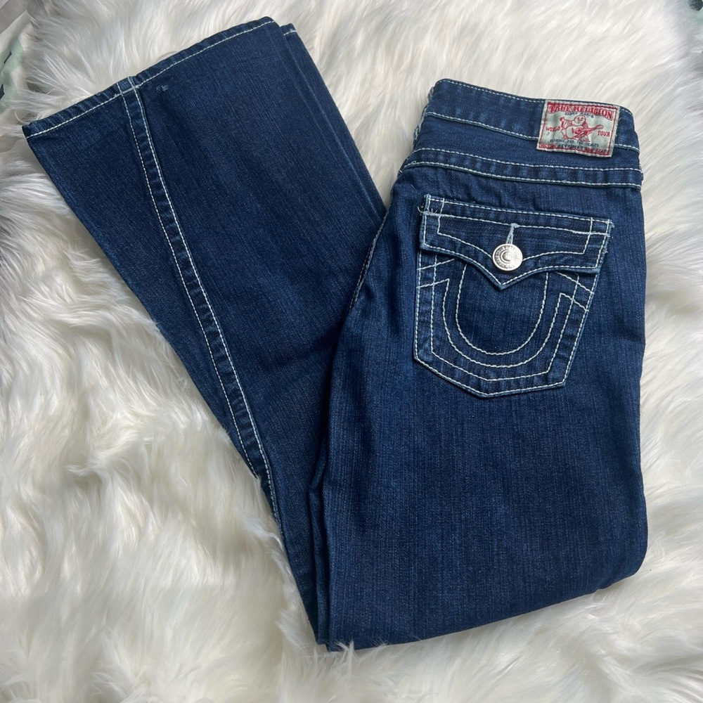 Women's True Religion Dark Wash Horses Pockets Bootcut Jeans Size 30